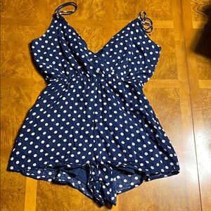 Le Lis Navy and Cream Polka Dot Dress